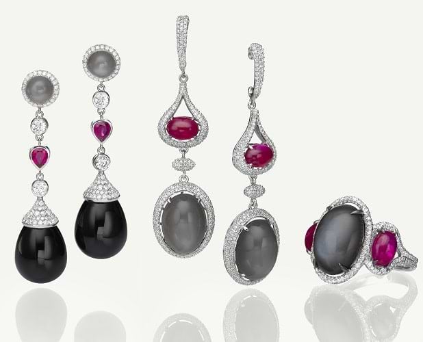 Onyx, Moonstone, Ruby and Diamond jewelry